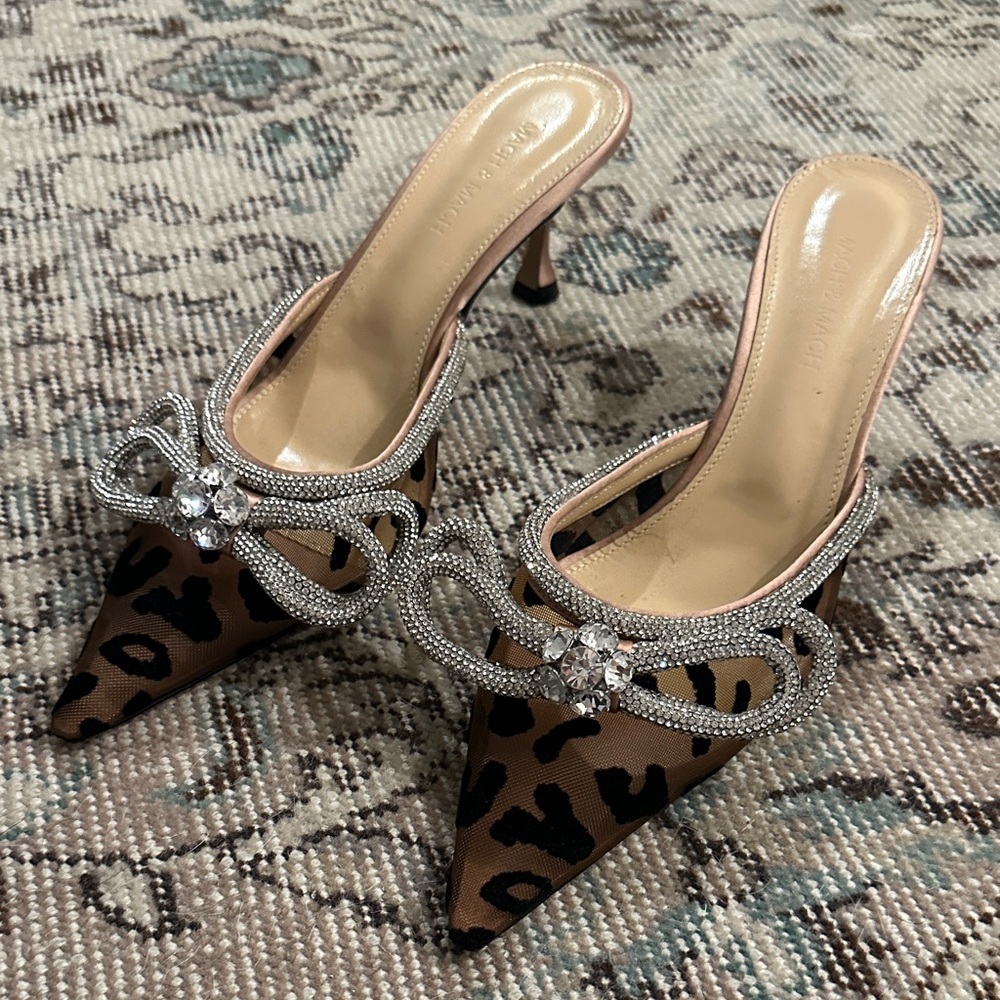 MACH & MACH Leopard Print Heels with Silver Bow